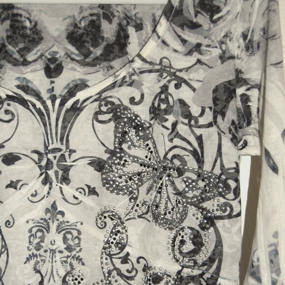 NWOT One World Women M Butterfly Studded Blouse, Long Sleeve - Picture 5 of 8
